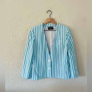 Vintage Aqua & White Striped Vintage Blazer Jacket